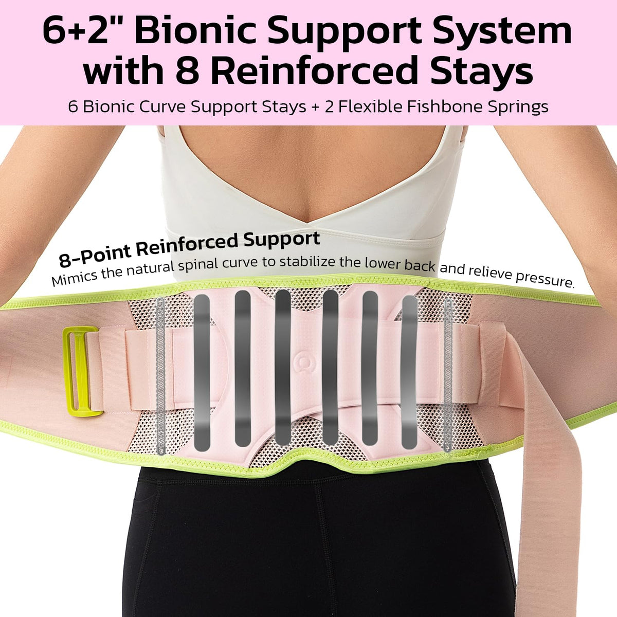 Back Brace for Lower Back Pain Relief, 8X Powerful Support System,Lumbar Support Belt for Men & Women Ergonomic 3D knitted Design with Adjustable Strap for Fitness Running Home Pilates Pink M