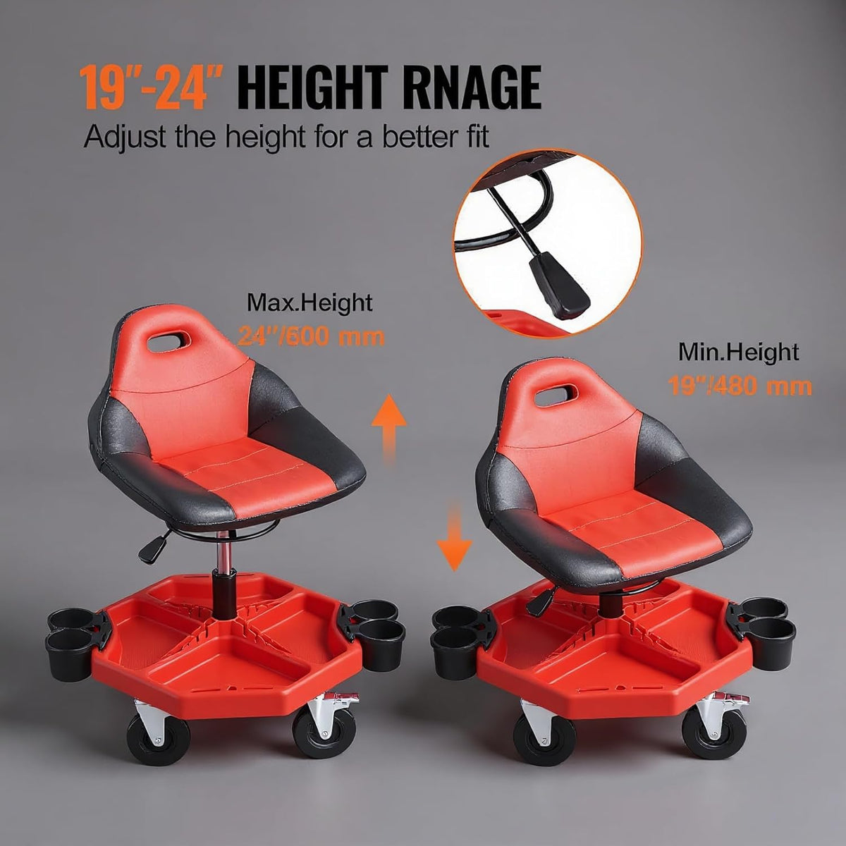 Rolling Garage Stool 300LBS Adjustable Mechanic Work Shop Seat w/Casters