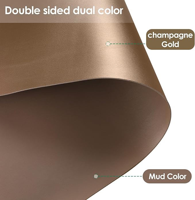 Leather Table Cover,1.8mm Thick,35.4x70.9 Inch Table Protector,Table Protector for Dining Room Table,Table Protectors for Rectangle Tables(Mud Color+Champagne Gold,35.4x70.9)