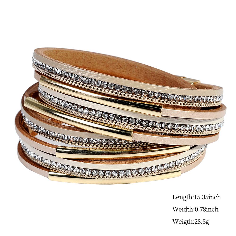 Artilady Leather Bracelets for Women-Boho Wrap Bangle Multi-Strand Stacking Bracelets With Magnetic Clasp Jewelry for Women Trendy