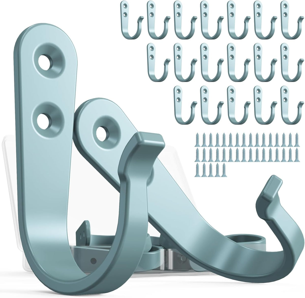 20PCS Heavy Duty Metal Wall Hooks, Coat Hooks for Hanging - Single Prong with 40 Screws (Coats Towels Backpacks) - Light Blue