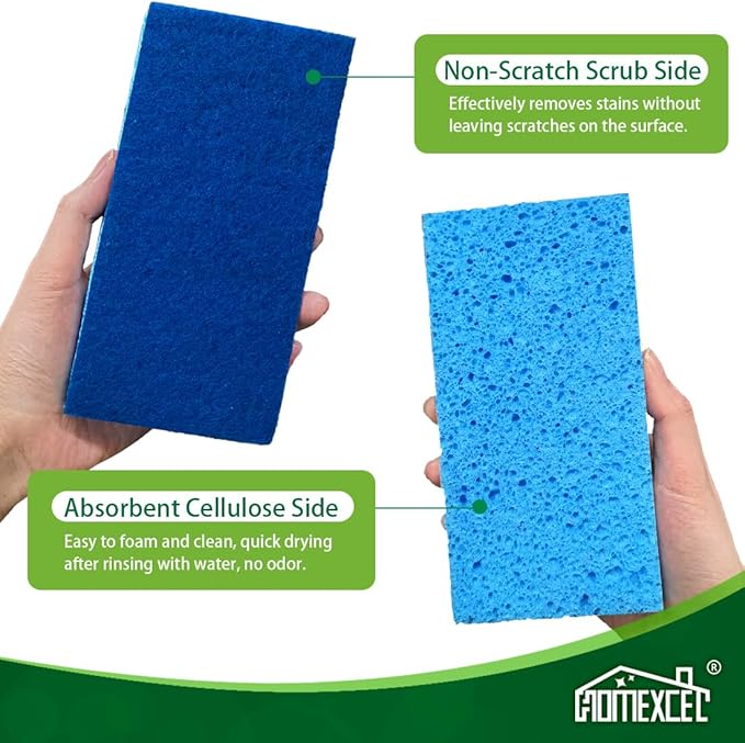 HOMEXCEL Extra Large Dish Sponge for Cleaning, Safe on Non-Stick Cookware, XL Non-Scratch Sponges Kitchen 6 Count, Dual Sided Scrub Sponges for Kitchen, Household, Bathroom and More