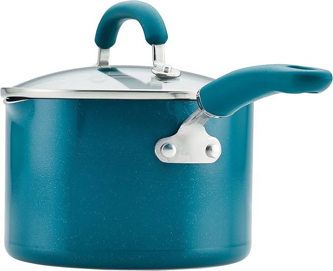 Rachael Ray 12020 Create Delicious Nonstick Sauce Pan / Saucepan with Straining and Lid, 3 Quart - Teal Shimmer
