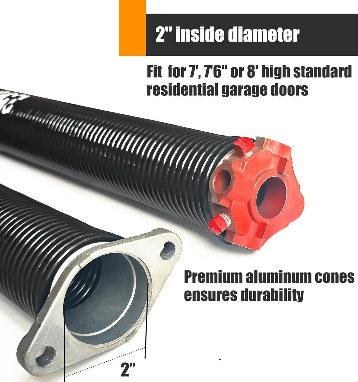 Garage Door Torsion Spring Set, Pair of 2" Electrophoresis Coated Garage Door Spring Replacement with 2 Non-Slip Winding Bars and Bearing, Minimum 16000 Cycles (.243x2x32")