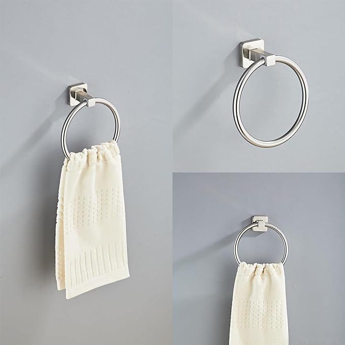Brushed Nickel Bathroom Hardware Set 4 Pieces,Towel Bar Set Stainless Steel Wall Mounted, Includes 16In Hand Towel Bar, Towel Ring, Robe Towel Hooks,Toilet Paper Holder, Bathroom Towel Rack Set…