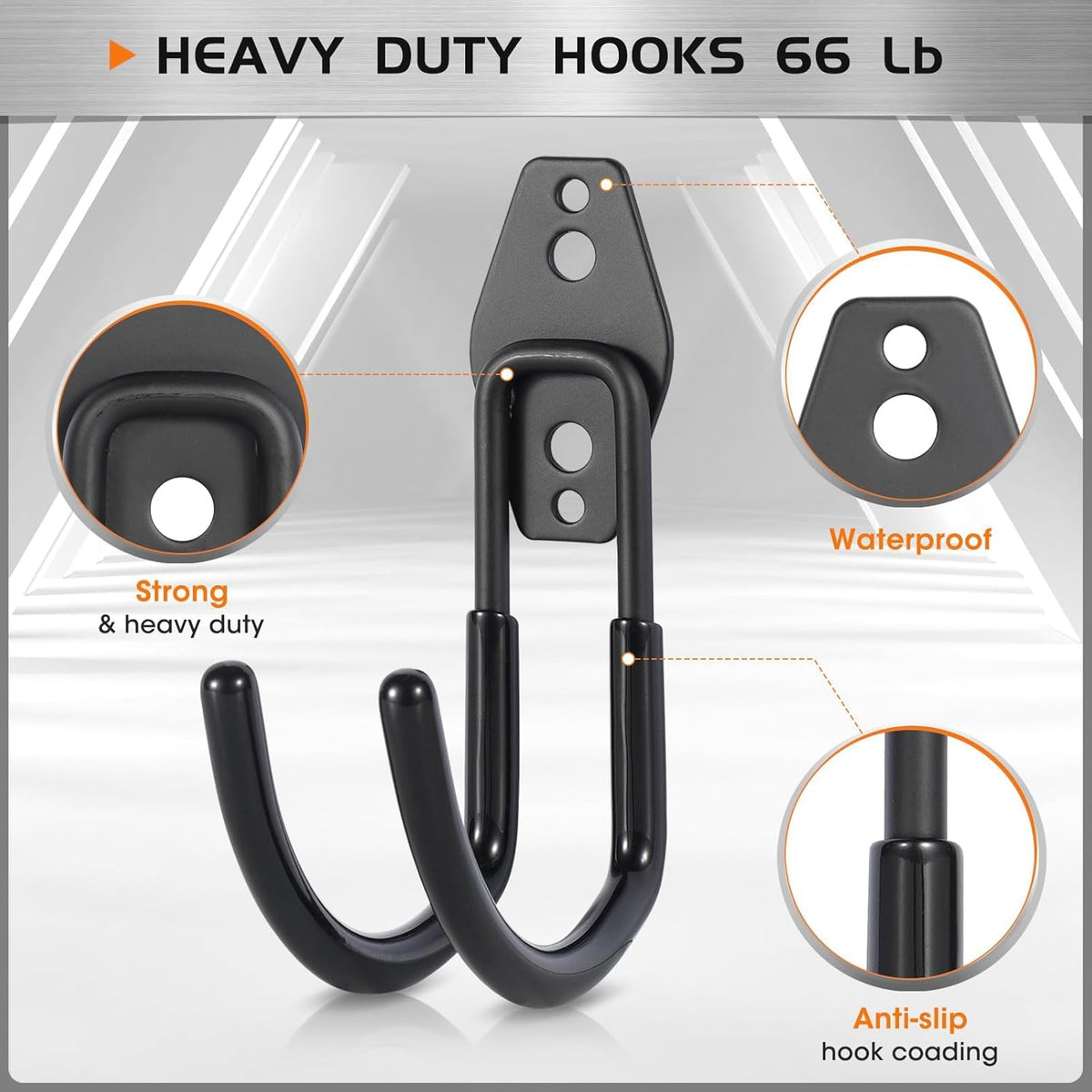 Garage Hanging Hooks Wall Mount, Garage Tool Storage Hooks, Wall Hangers for Hose, Tools, Garden Equipment, Ladder, Bikes, Broom and mop, Balck