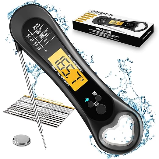 Meat Thermometer Digital, Instant Read Meat Thermometer for Grill and Cooking, with Bottle Opener, Backlight & Calibration Food Thermometer, Kitchen Gadgets for BBQ, Turkey, Candy, Liquids