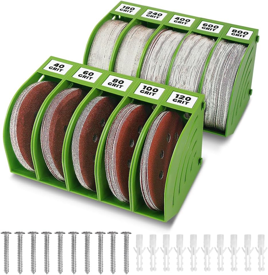 5 Inch Professional Sanding Discs Storage Bins - 10 Bins Set for Efficient Organization, Offset Snap-On Connection, Grit Classification, Space-Saving Design and Versatile Application, Green