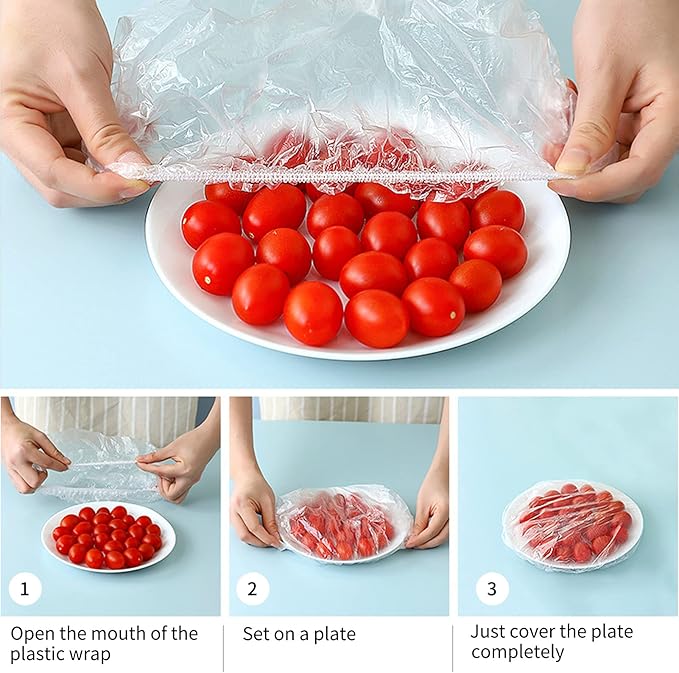 Homelove 100pcs Plastic Bowl Covers Food Cover Dish Covers, Reusable Elastic Stretch Fresh Keeping Bags, Kitchen Dining Plate Bread Proofing Food Storage Covers, Plastic Wrap (Boxed)