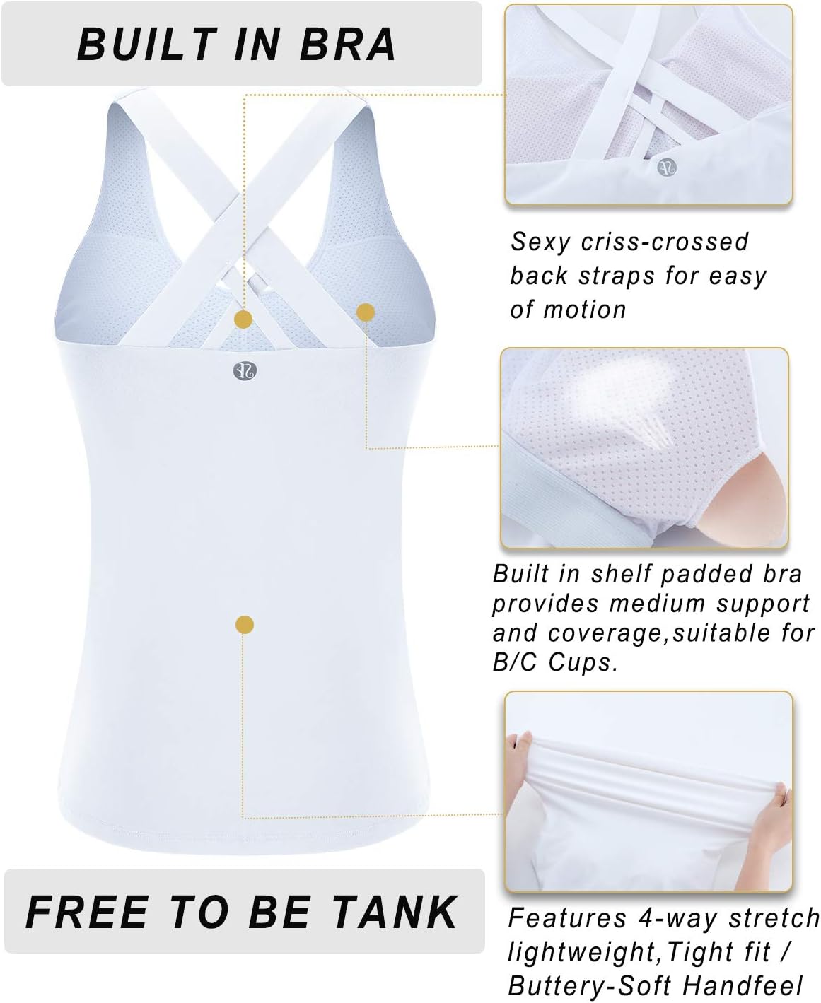 RUNNING GIRL Sports Bra for Women, Criss-Cross Back Padded Strappy Sports Bras Medium Support Yoga Bra with Removable Cups