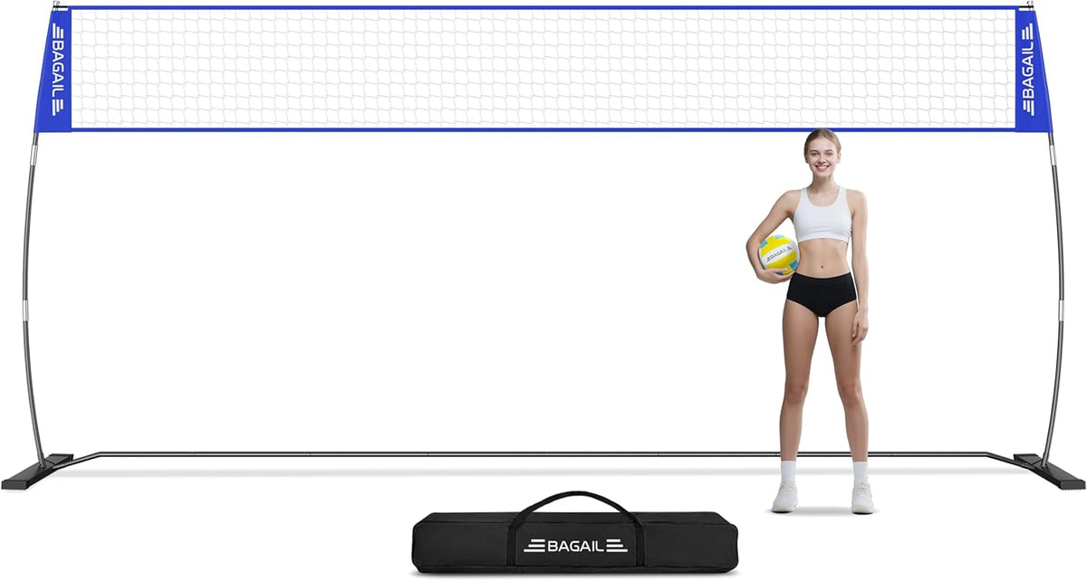 BAGAIL Volleyball Net, 12ft/20ft Portable Volleyball Net for Backyard - Adjustable Height, Heavy-Duty Frame, Freestanding Design - Portable Outdoor/Indoor Volleyball Set with Carry Bag