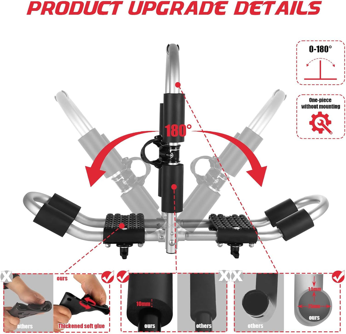 FORWODE Kayak Roof Rack, 2 in 1 Aluminum 2 Pair J-Bar Roof Rack, Folding Adjustable Rack, Weight 160 LBS Heavy Duty Kayak Roof Carrier 2 Kayak, Canoe, SUV, Surfboard on SUV, Car and Truck Crossbar