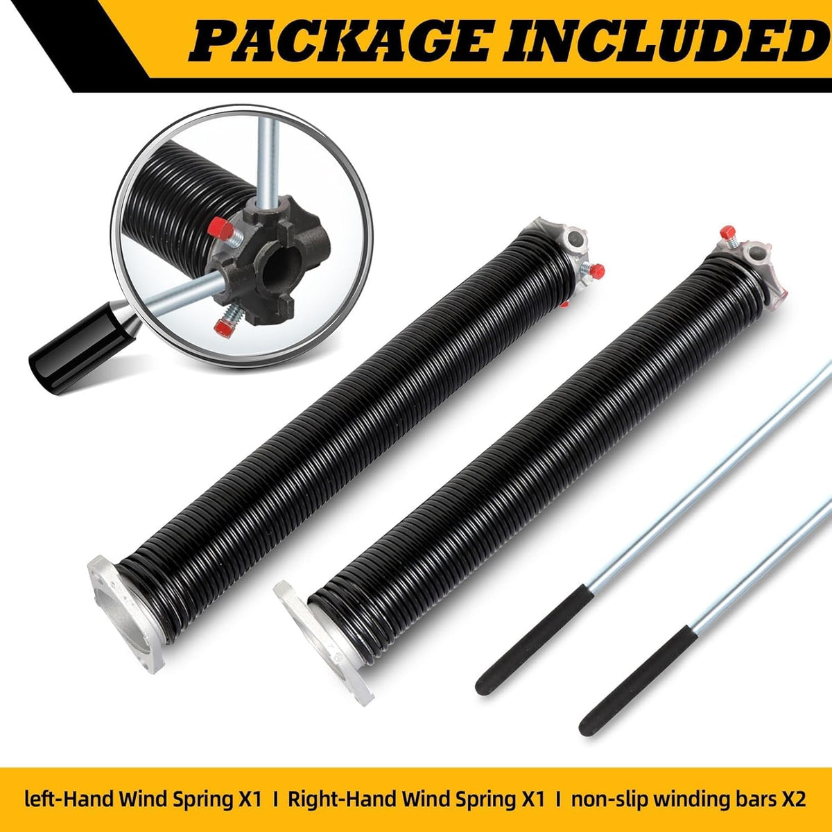 Pair of 2"Garage Door Torsion Springs Set with Non-Slip Winding Bars, Electrophoretic Coated (0.207X2"X20")