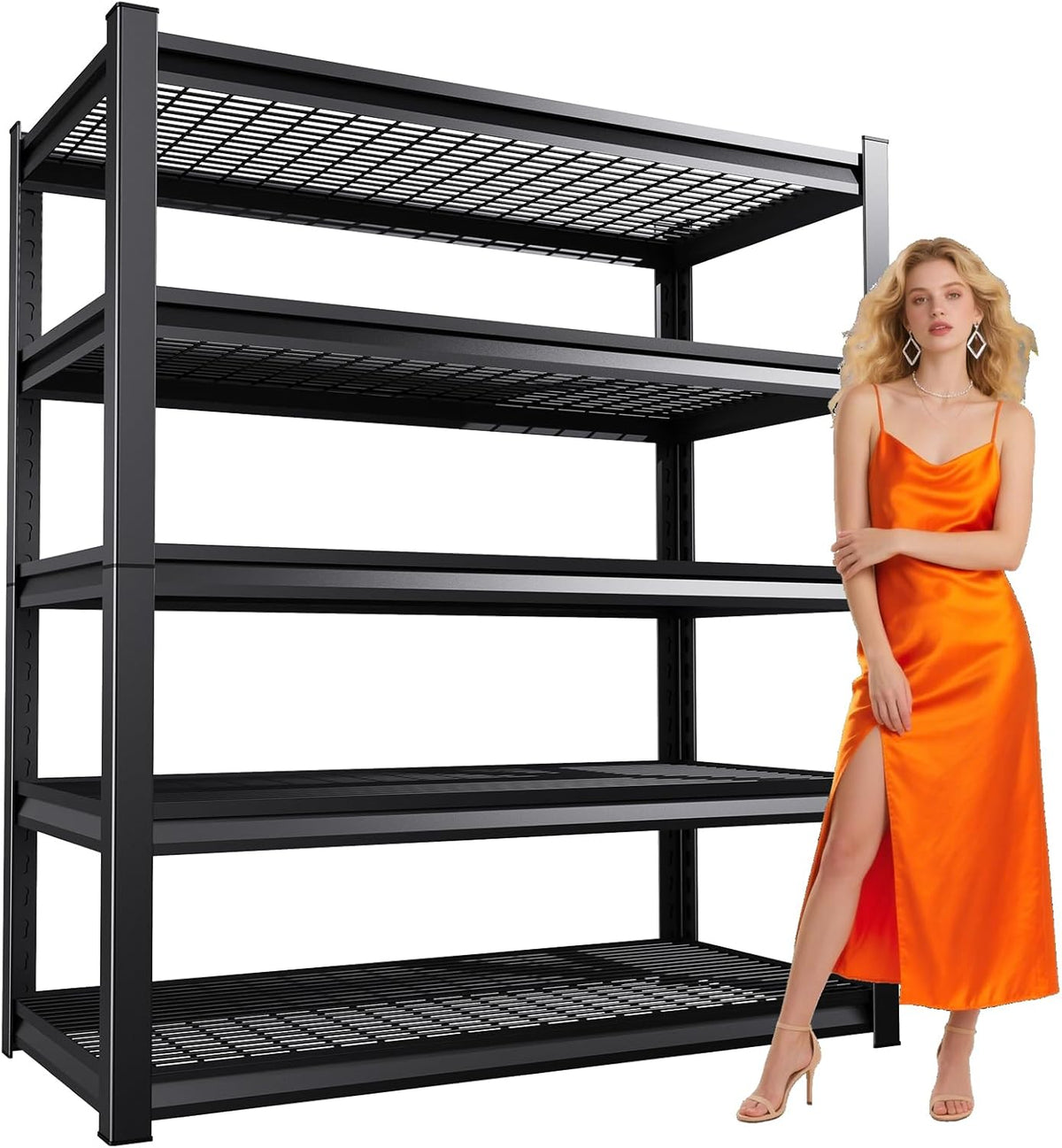 Large Garage Shelving, 5-Tier Garage Storage Shelves 3000LBS Heavy Duty Shelving Unit, Adjustable Steel Metal Shelving, Wire Shelves for Garag, Utility Rack Shelf for Basement, 72”H×59”W×19.7”D