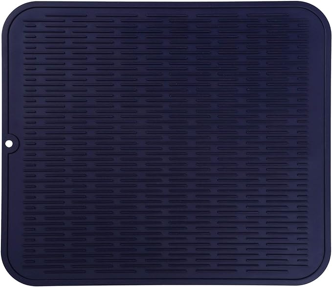 MicoYang Silicone Dish Drying Mat for Multiple Usage,Easy clean,Eco-friendly,Heat-resistant Silicone Mat for Kitchen Counter or Sink,Refrigerator or Drawer Liner Navy Blue XL 18 inches x 16 inches
