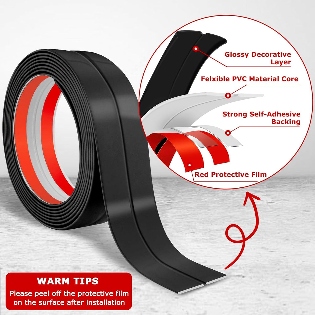 Flexible Wall Corner Protector Moulding Trim Peel and Stick Wall Corner Guards Edge Protector Self Adhesive Molding Trim Strip for Edge Ceiling (Black, 1.6 in x 40 Ft)