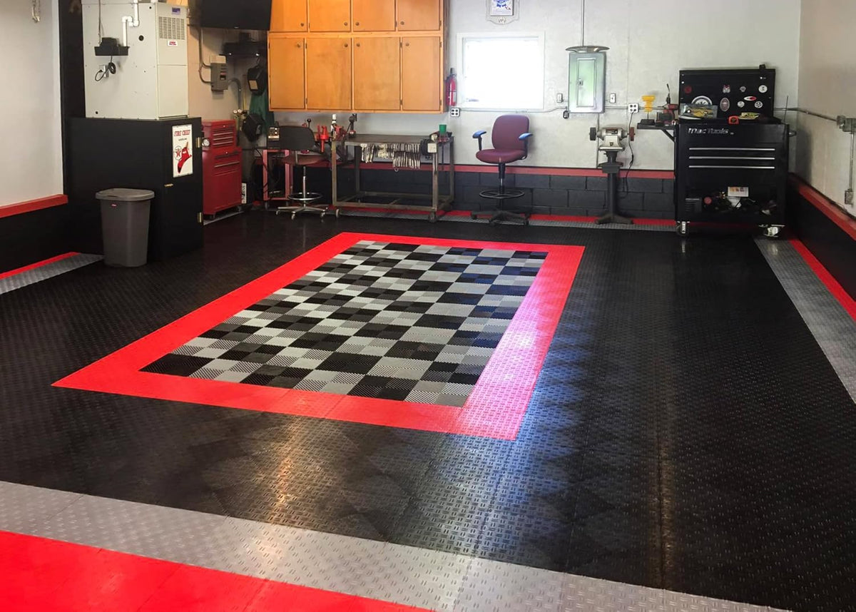 Big Floors GarageTrac Diamond, Interlocking Non-Slip Garage Flooring Tile, Durable, Modular, Heavy-Duty Copolymer, Easy Install (Black, 12 Pack of 12 x 12" Tiles)