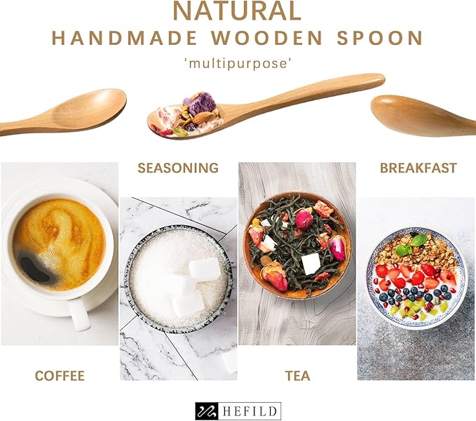 4 PCS Small Wooden Spoons, 5.8 Inch Honey Spoons for Tea, Schima Wooden Honey Teaspoon for Coffee, Little Tiny Wood Spoons, Bamboo Table Spoon for stirring, Wooden Spoons for Utensils Set