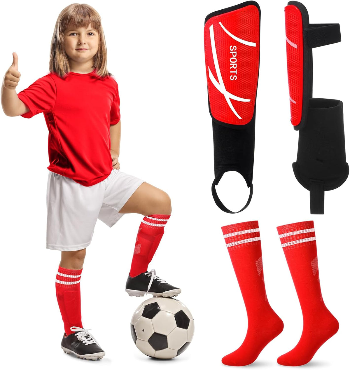 Soccer Shin Guards and Socks Kids Youth Lightweight Soccer Pads Defender with Ankle Protection Ski Shin Guards Football Equipment for Age 4-14 Toddler Boys Girls Teens