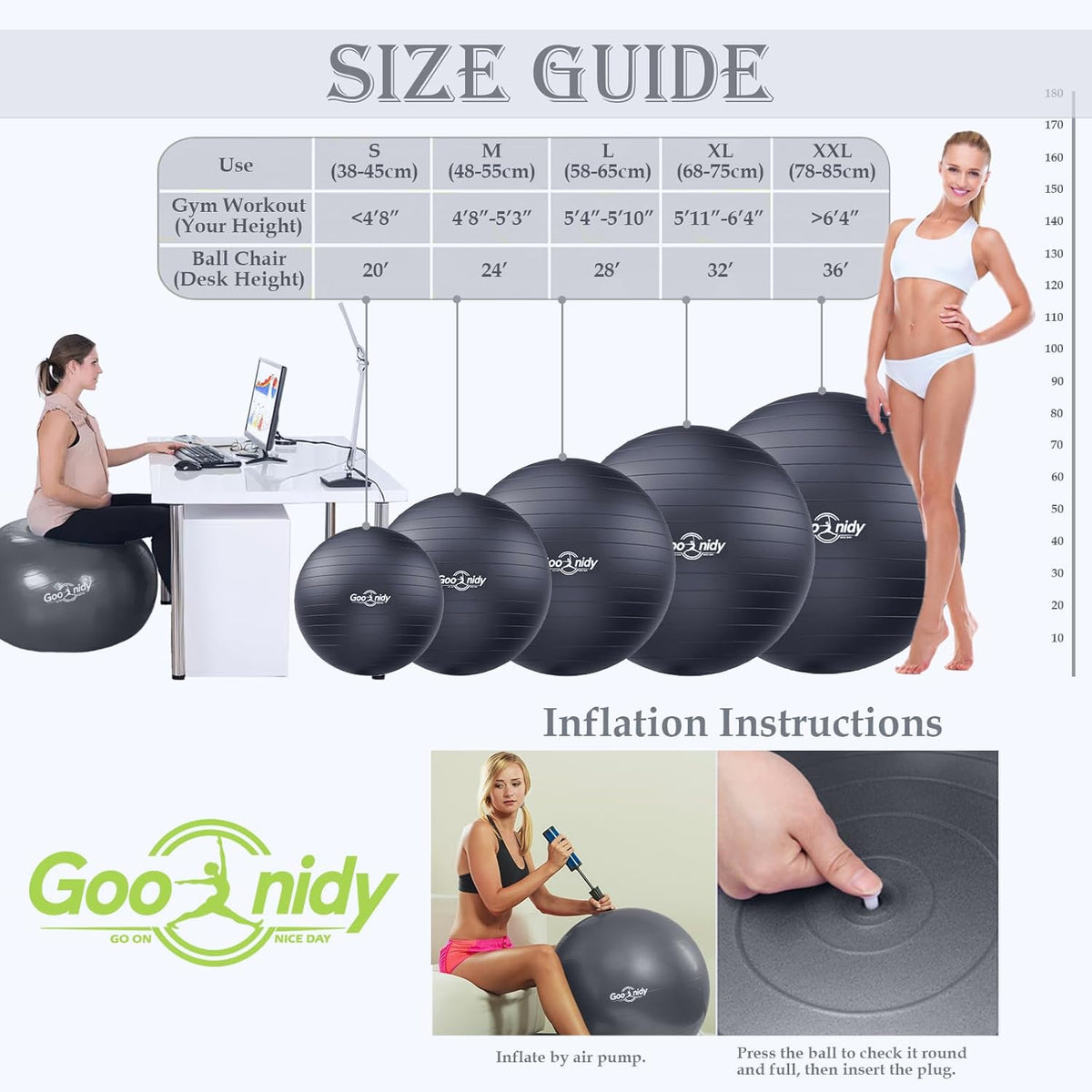 Soft Exercise ball, Anti-Burst Yoga Ball Chair Supports 2200lbs, Workout Equipment w/ Pump for Women Pregnancy, Medicine, Birthing, Physical Therapy, Stability, Excersing, Birth, Swiss, Fitness, Gym