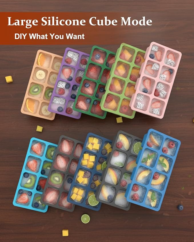 Large Silicone Ice Cube Trays with Lids, ZDPMK 4 Pack Large Whiskey Ice Cube Molds, Easy‑Release 2 Inch Square Big Ice Cube Molds for Freezer, Cocktails, Iced Coffee, Baby Food, Dishwasher‑Safe