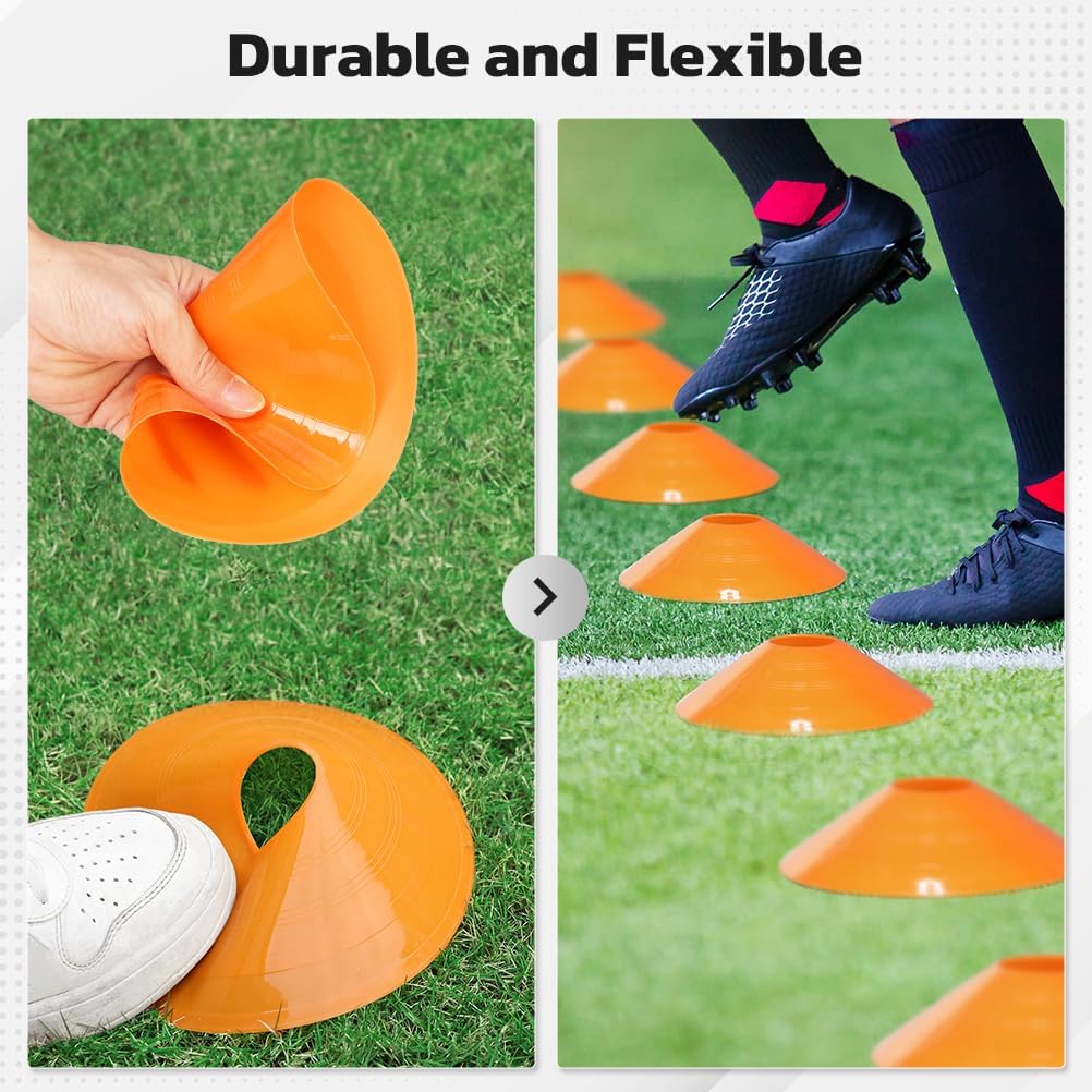 GHB Soccer Cones 25/50/100 Pack Disc Soccer Sport Cones Training Field Marker Agility Cones for Traffic, Basketball, Coaching, Practice Equipment Includes Cone Drills Guide