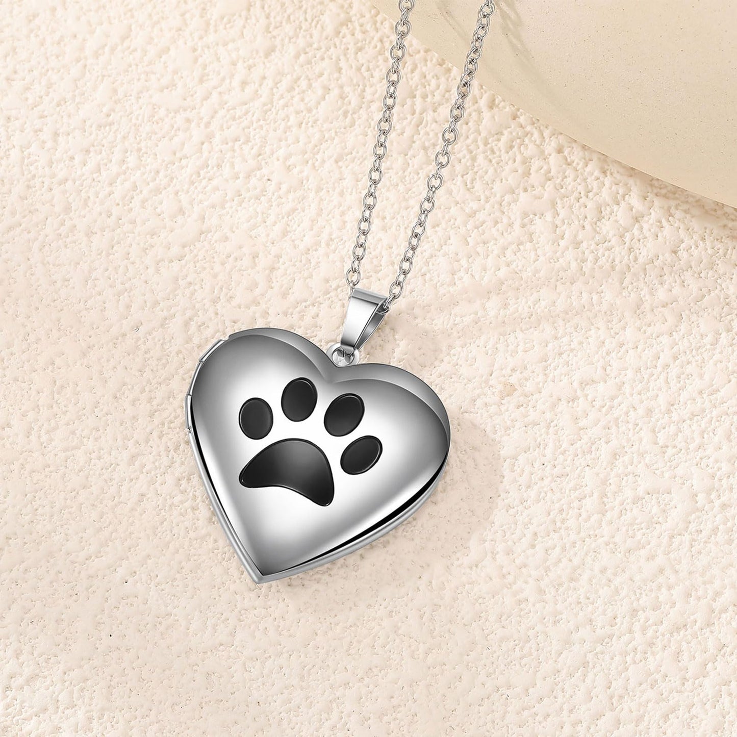 PHOCKSIN Silver Love Heart Locket Dog Paw Print Locket Necklace For Women Dog Memorial Locket Necklace That Hold Pictures