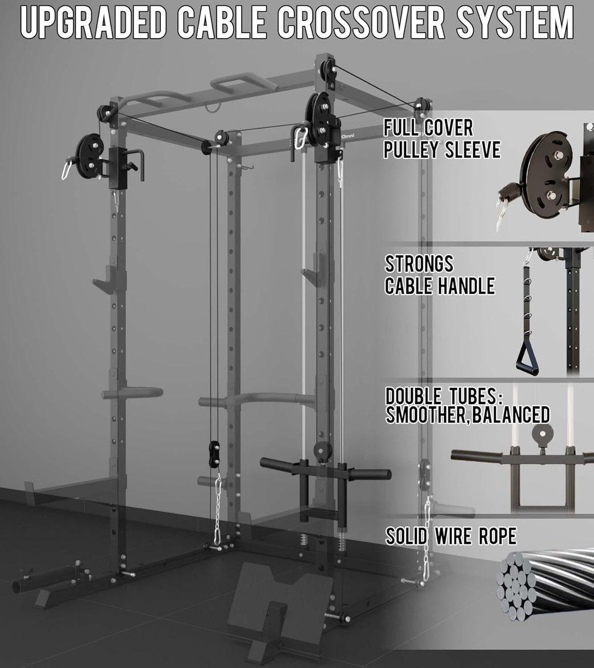 Eonfit E2 Power Cage，1500LB Squat Rack with Cable Crossover System.Multi-Function Power Rack for Home Gum.All-in-One Squat Rack with More Training Attachments
