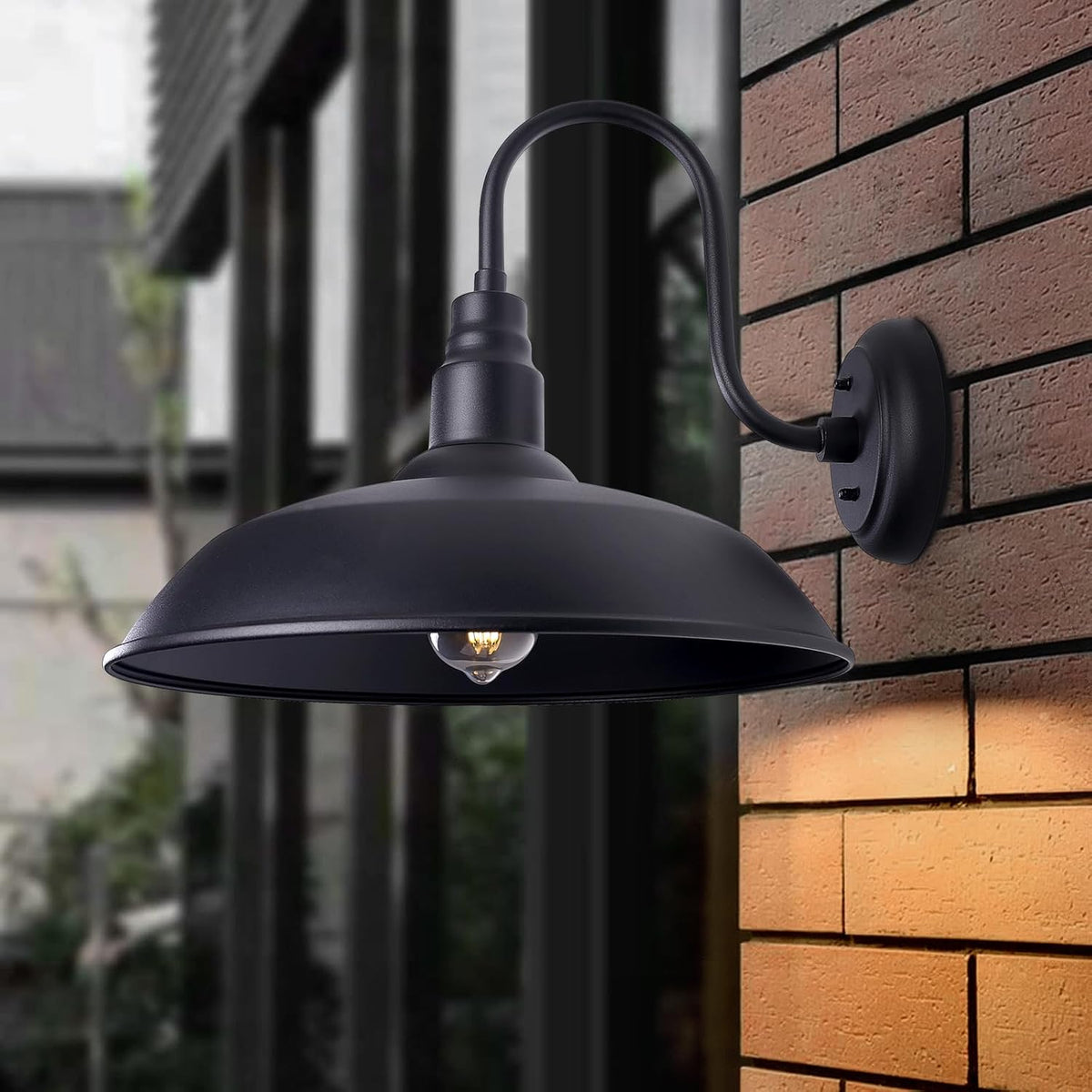16 Inch Dome Barn Light for Porch, Large Gooseneck Outdoor Light Fixture for Farmhouse, Barn Style Exterior Patio Wall Lights for Garage, Black Outside Wall Sconce for Front Door, House