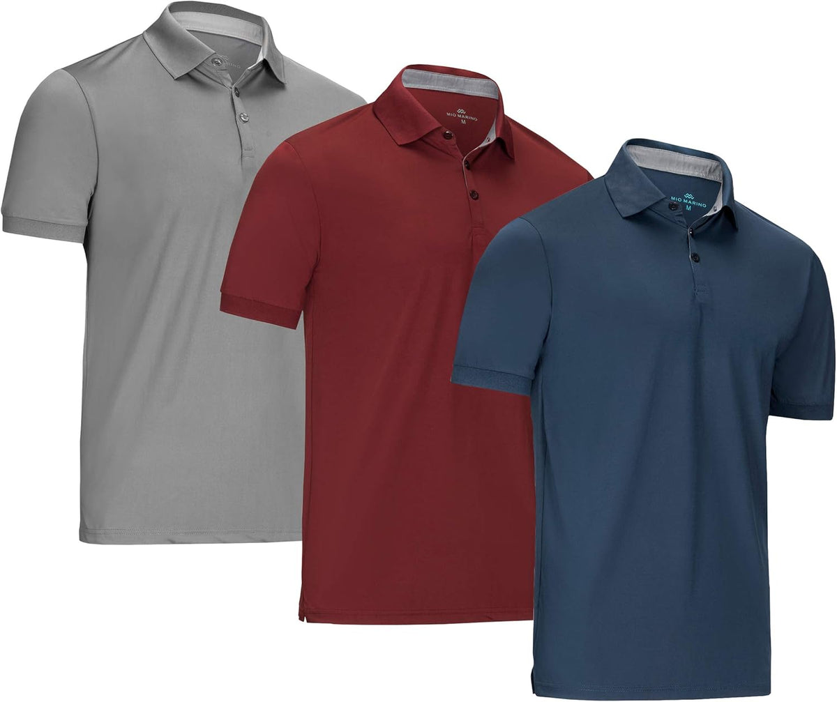 [3 Pack] Mio Marino Golf Polo Shirts for Men - Dry Fit - Ultra-Light Fabric