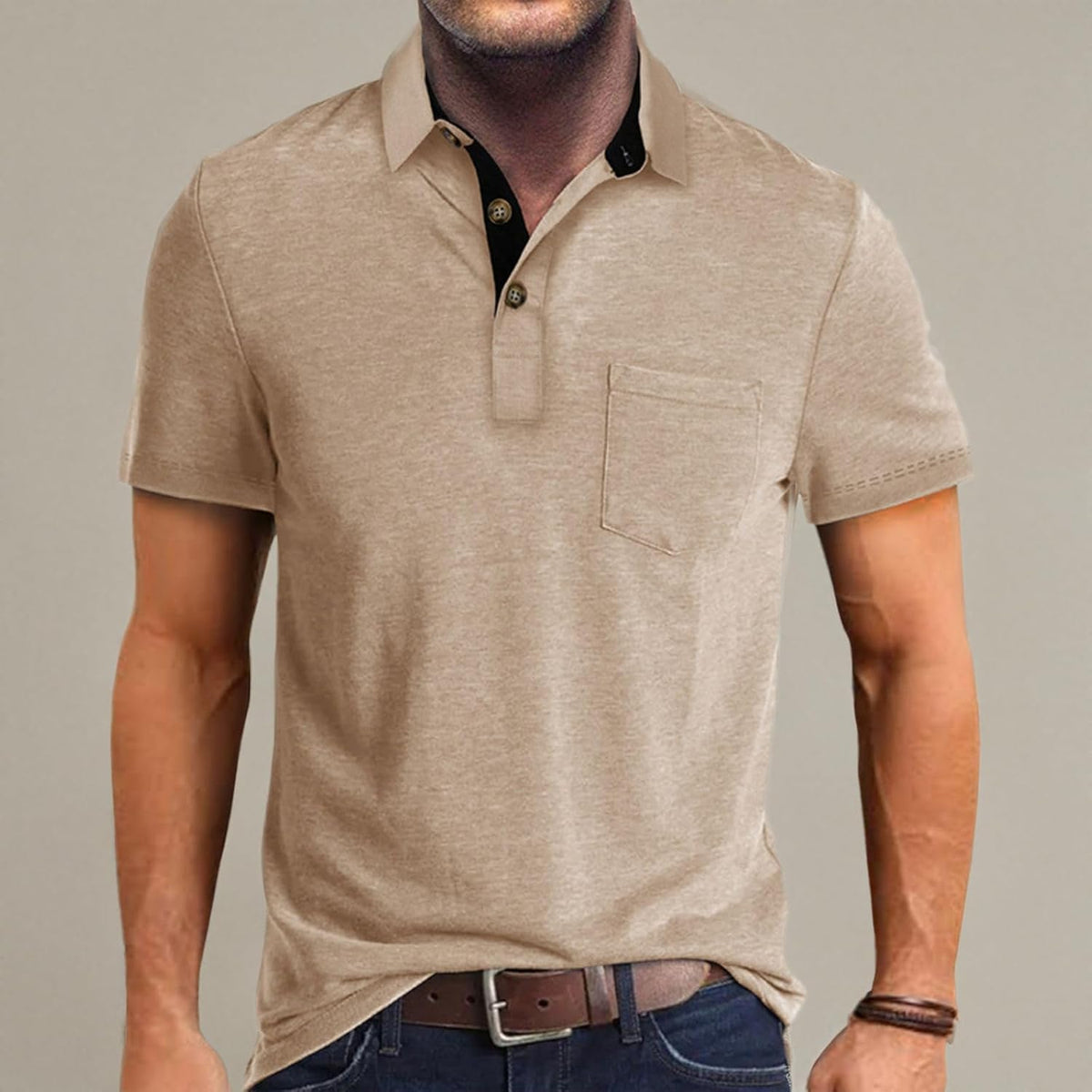 Men's Casual Polo Shirts Classic Button Basic Short Sleeve Shirt Solid Color Cotton Tees Golf Stylish Tops