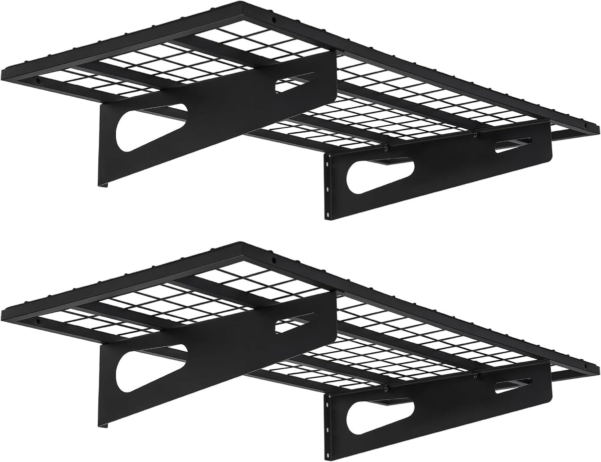2-Pack 1.5x3FT Garage Shelving 17.7-inch-by-35.8-inch Wall Shelf Garage Storage Rack Wall Mounted Floating Shelves, Black