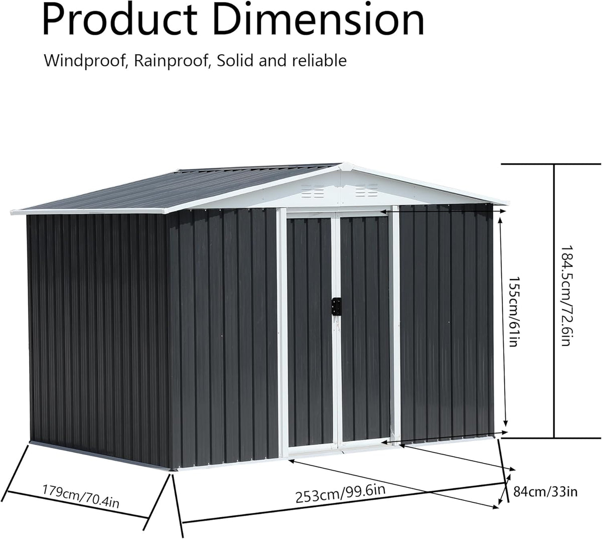 6x8 FT Outdoor Storage Shed, Metal Garden Shed with Lockable Sliding Doors, Outside Tool Shed with Sloped Roof & 4 Air Vents, Waterproof Storage Building for Backyard, Patio, Lawn, Gray