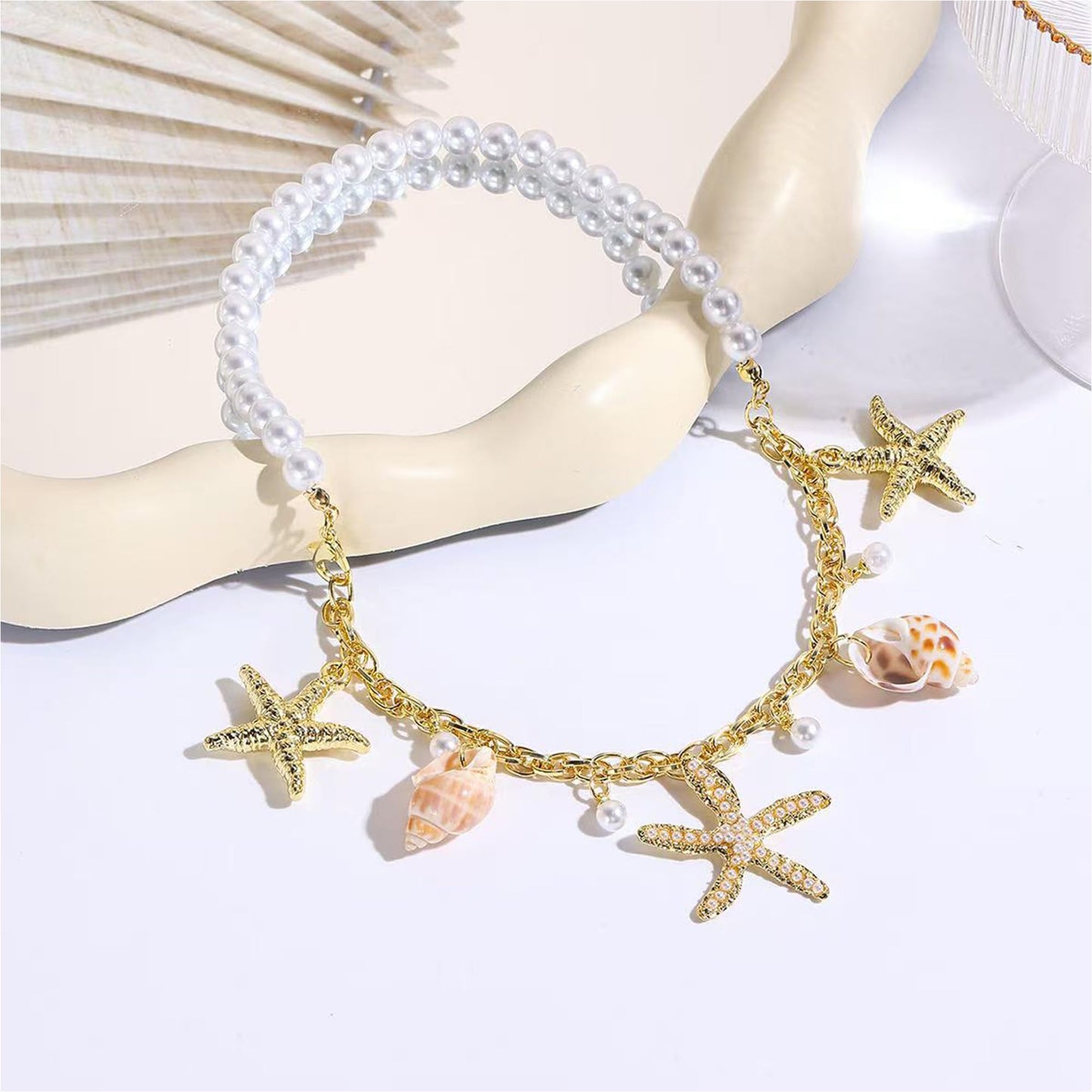 HLZMZQF Gold Starfish Shell Pendant Layered Necklaces Conch Charm Necklace for Women Boho Beach Trendy jewelry (gold starfish conch)