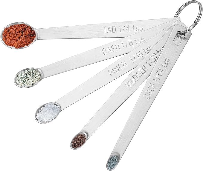 5PCS Small Measuring Spoons Set - Cuttte Stainless Steel Tiny Measuring Spoons for Cooking Baking, 1/4 1/8 1/16 1/32 1/64 tsp, Teaspoon Minispoon for Powders, Spices
