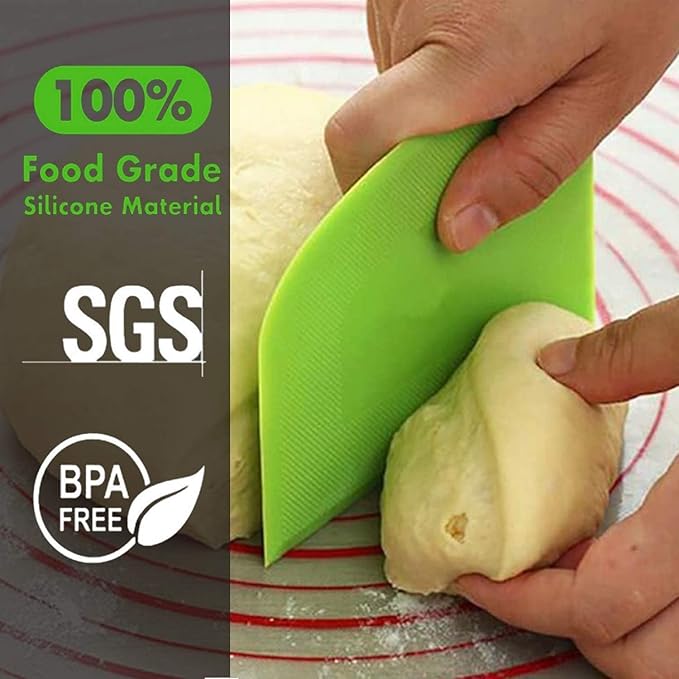 SURDOCA Dough Scraper Bench Scraper - 3P 14.2x8.5" Plastic Flexible Bowl Scraper, Sharp Edge & Angles Cake Scraper. Non-Slip Bakeware Decorating Tools Sculpting & Modeling Tools - Pink+White+Green