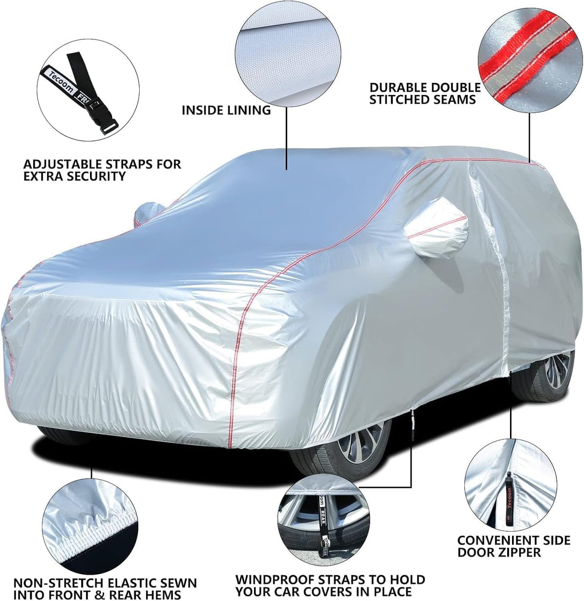 Tecoom Hard Shell Waterproof Car Cover, Zipper Design for All Weather, UV-Proo and Windproof, Fits 206-215 Inches Full-Size SUV/Van, Indoor Outdoor Use