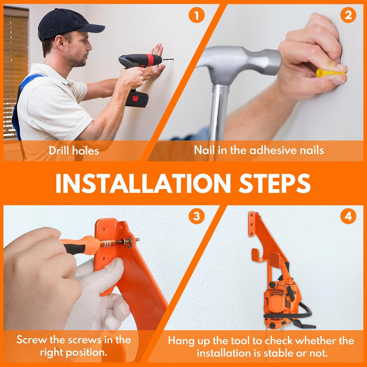 Chainsaw Hanger,2pcs Ideal for Adult Garage Tool Organizer. This Chainsaw Accessory Rust Proof Alloy Steel Construction with Powder Coating, Perfect Wall Mount Solution for Your Chainsaw.(orange)