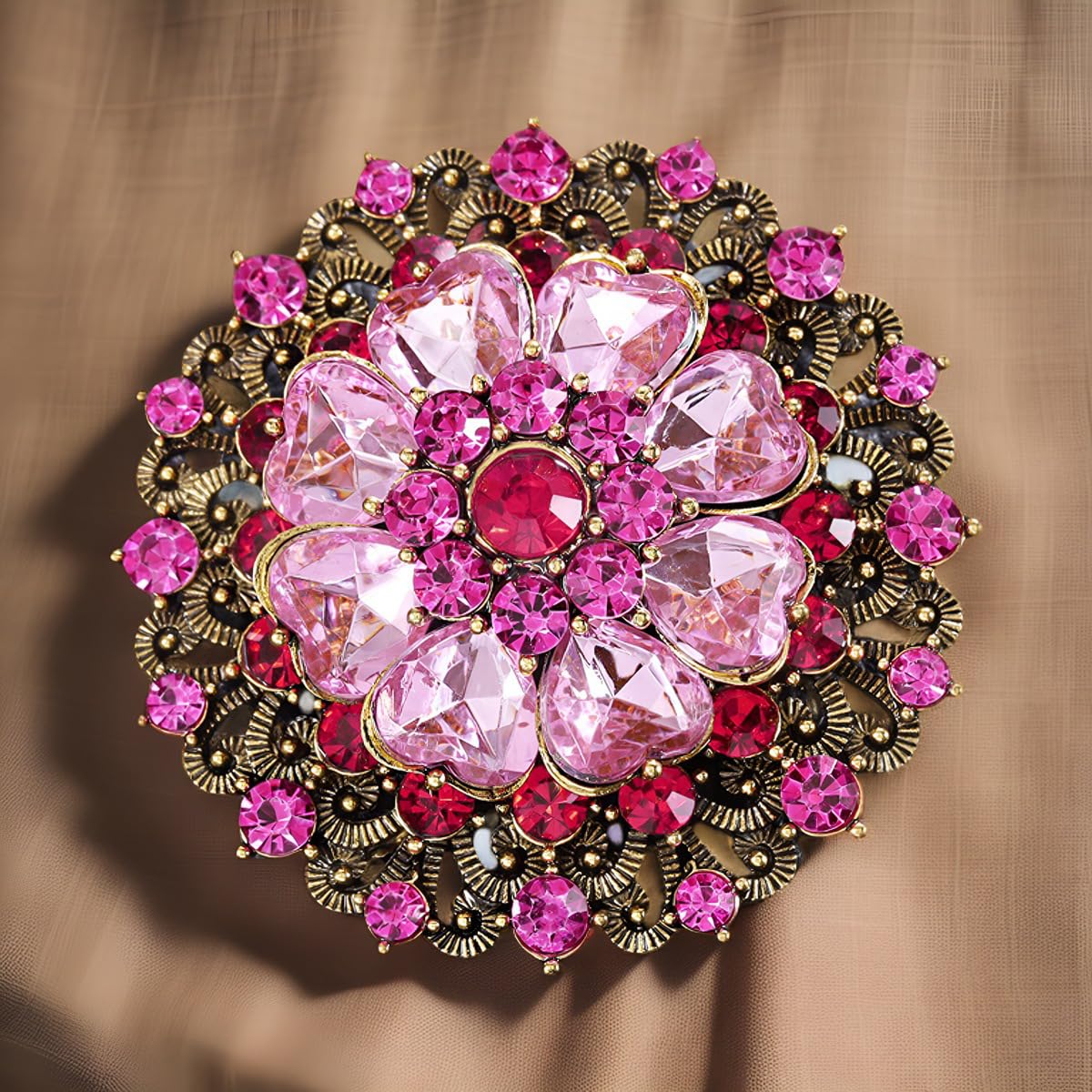 Rhinestone Crystal Flower Brooch Pin Sparkling Large Crystal Sunflower Brooch Vintage Floral Lapel Pins Rhinestone Flower Bouquet Broochs Rose Snowflake Broochs Wedding Bridal Dress Jewelry for Women (Pink)