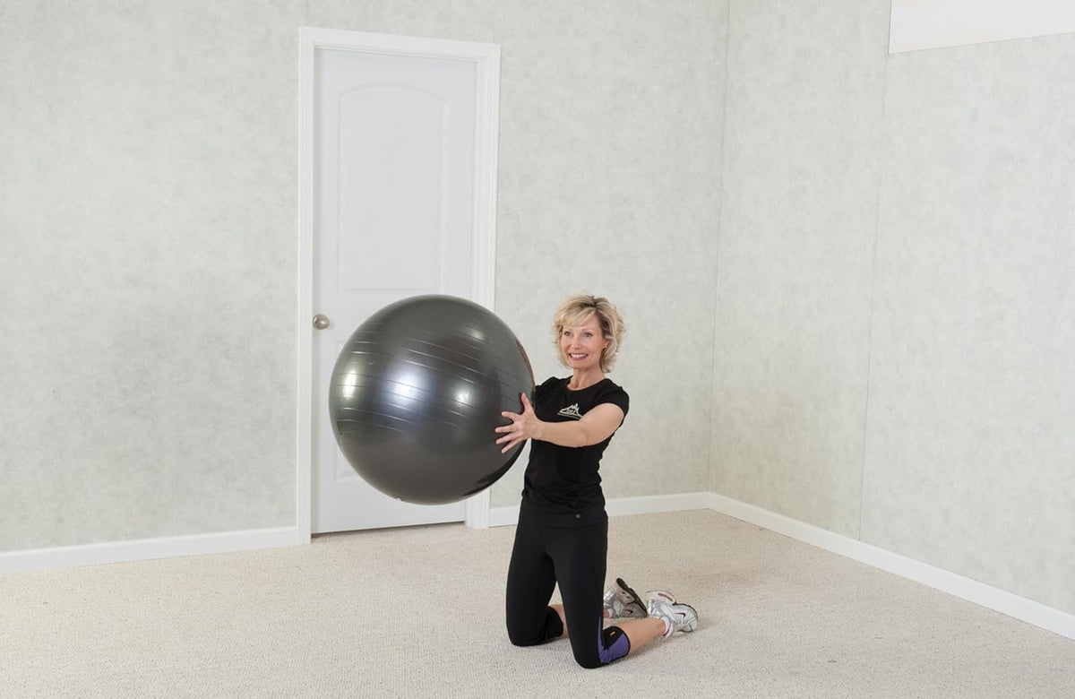 Black Mountain Products Professional Grade Exercise Stability Yoga Ball, Foot Pump, Ball Plug, Plug Puller, 2000 Pounds Static Weight Capacity Antiburst