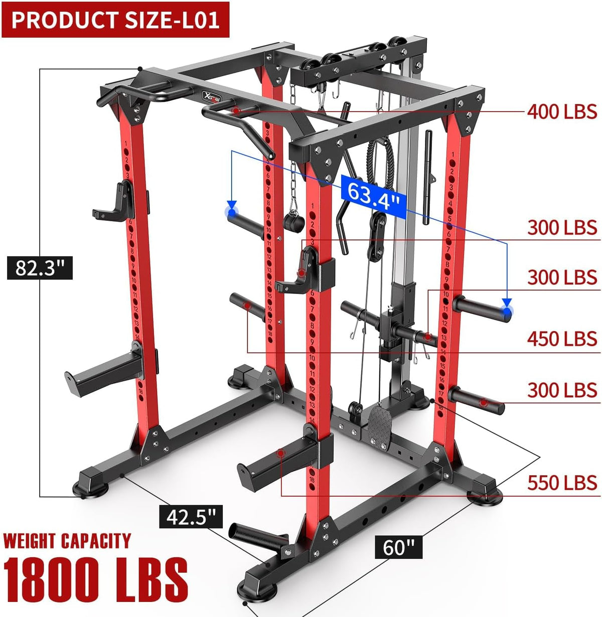 Power Cages Multi-Purpose Squat Rack with Cable Crossover System, Matching Weight Bench, Olympic Barbell Weight Set for Garage and Home Gyms