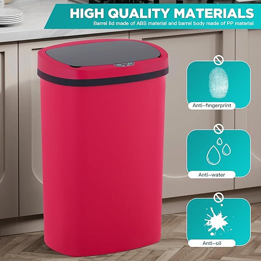PayLessHere | 13 Gallon Plastic Trash Can | Red | Automatic Touchless Lid with Motion Sensor | Kitchen Garbage Can with Waterproof Design | for Home, Office, Bathroom | Pack of 3