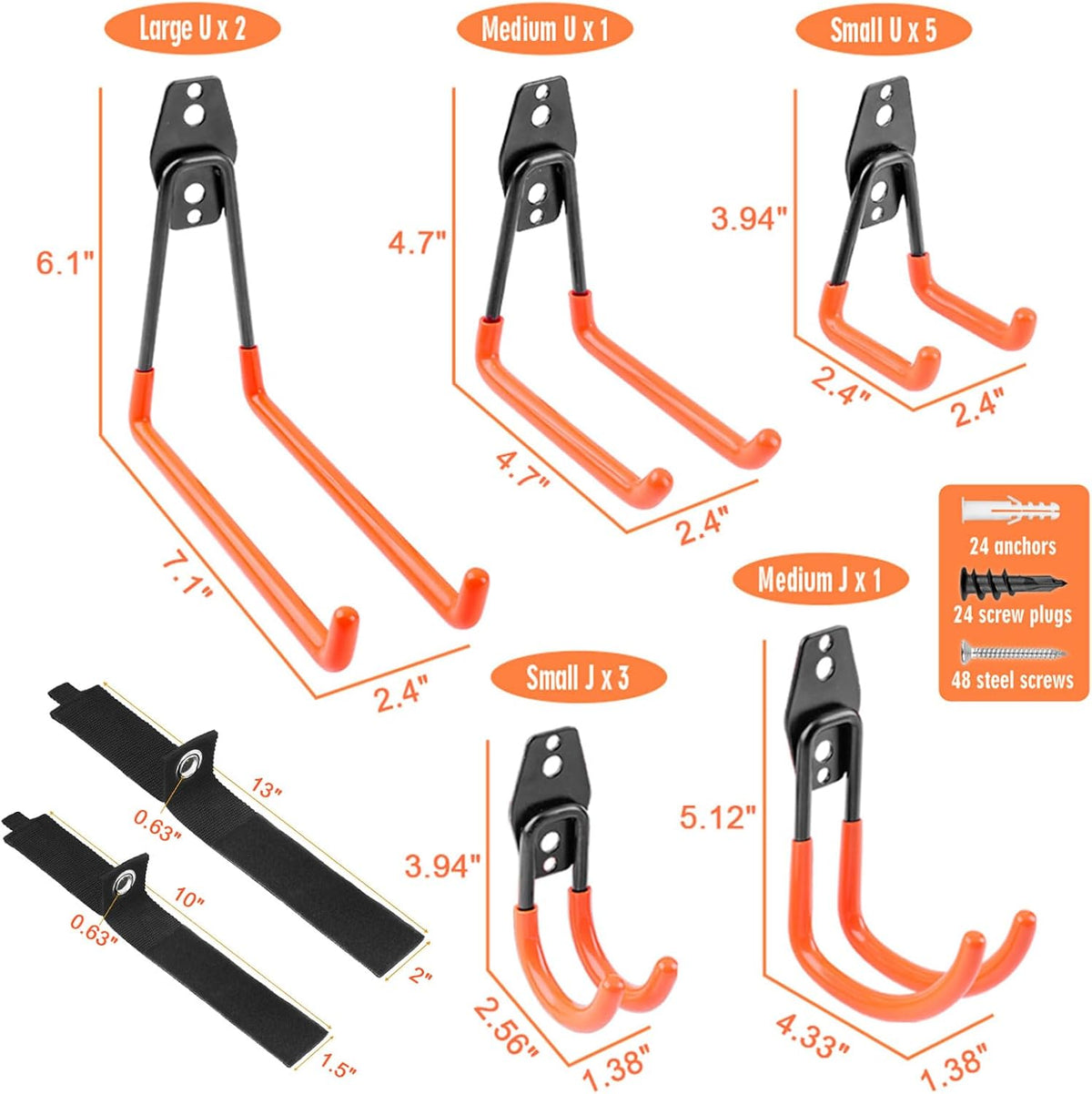 Garage Hooks Heavy Duty 14 Pack, Steel Garage Storage Hooks, Tool Hangers for Garage Wall Utility Wall Mount Garage Hooks and Hangers with Anti-slip Coating for Garden Tools, Ladders, Bulky Items