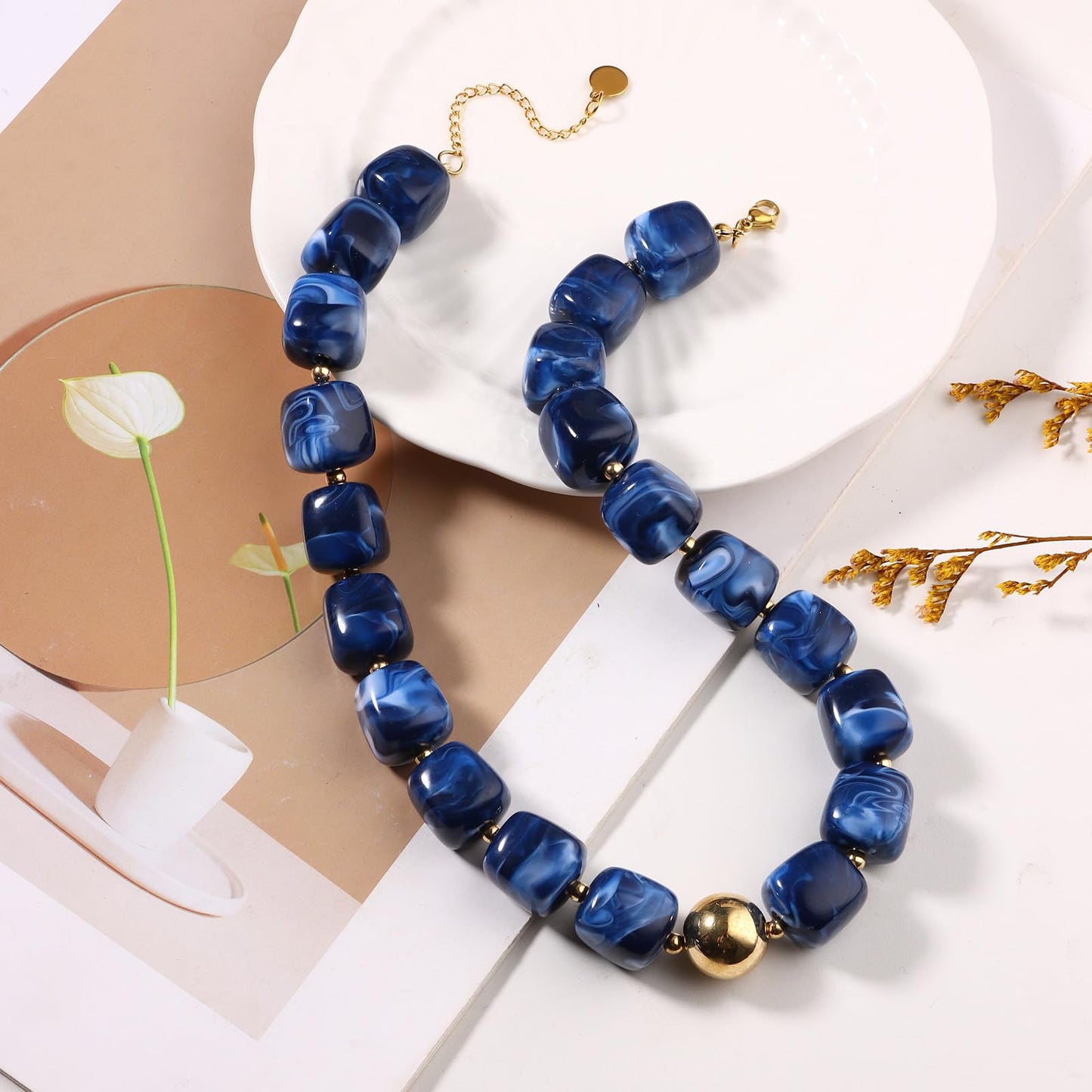joymiao Colorful Beaded Necklace for Women Beaded Gemstone Necklaces Chunky Bead necklace Handmade Summer Jewelry for Beach
