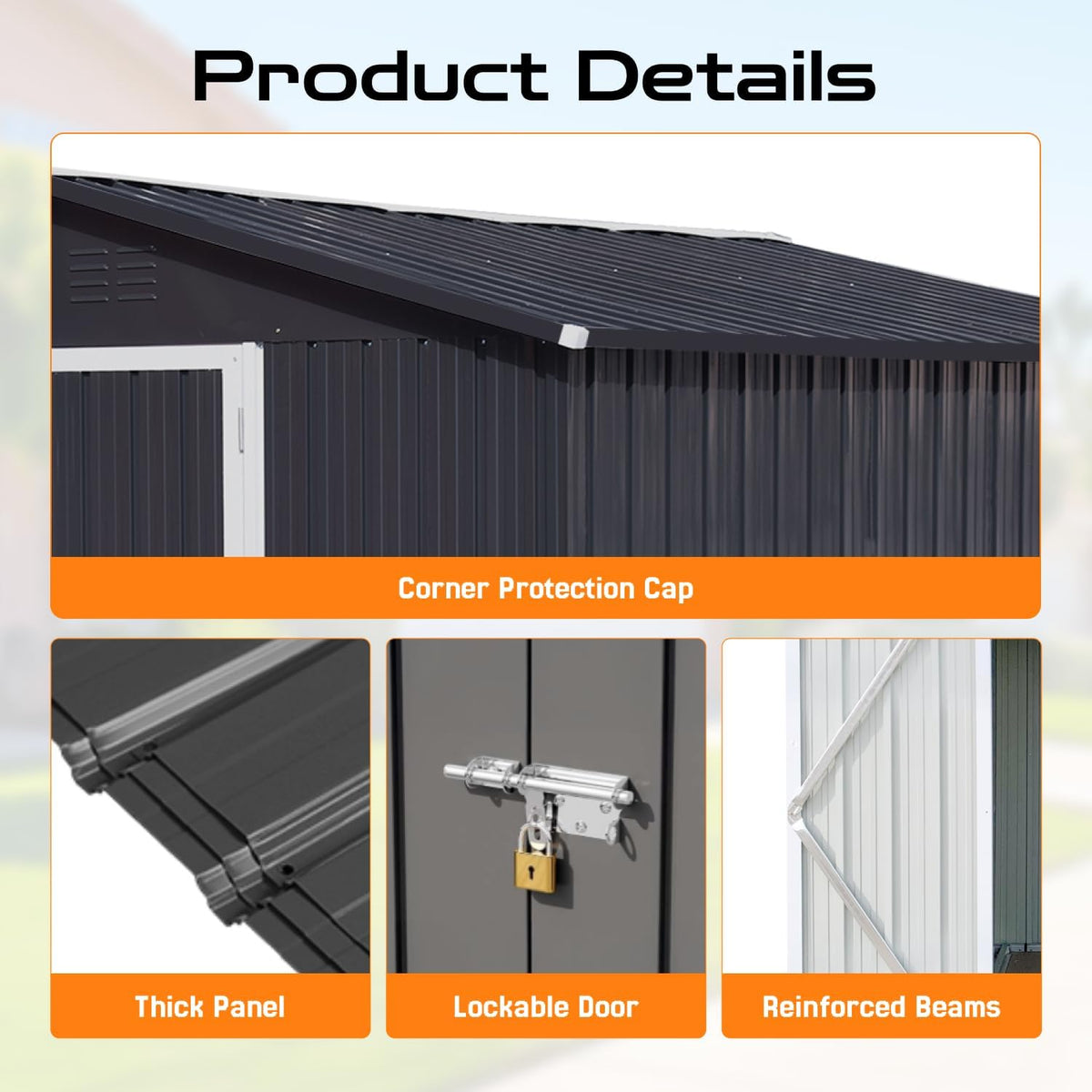 6 x 4 FT Outdoor Storage Metal Shed, Bike Garden Tool Shed with Slooping Roof, Lockable Doors and Aluminum Frames, Shed Easy to Assemble for Garden, Patio, Lawn, White+Yellow
