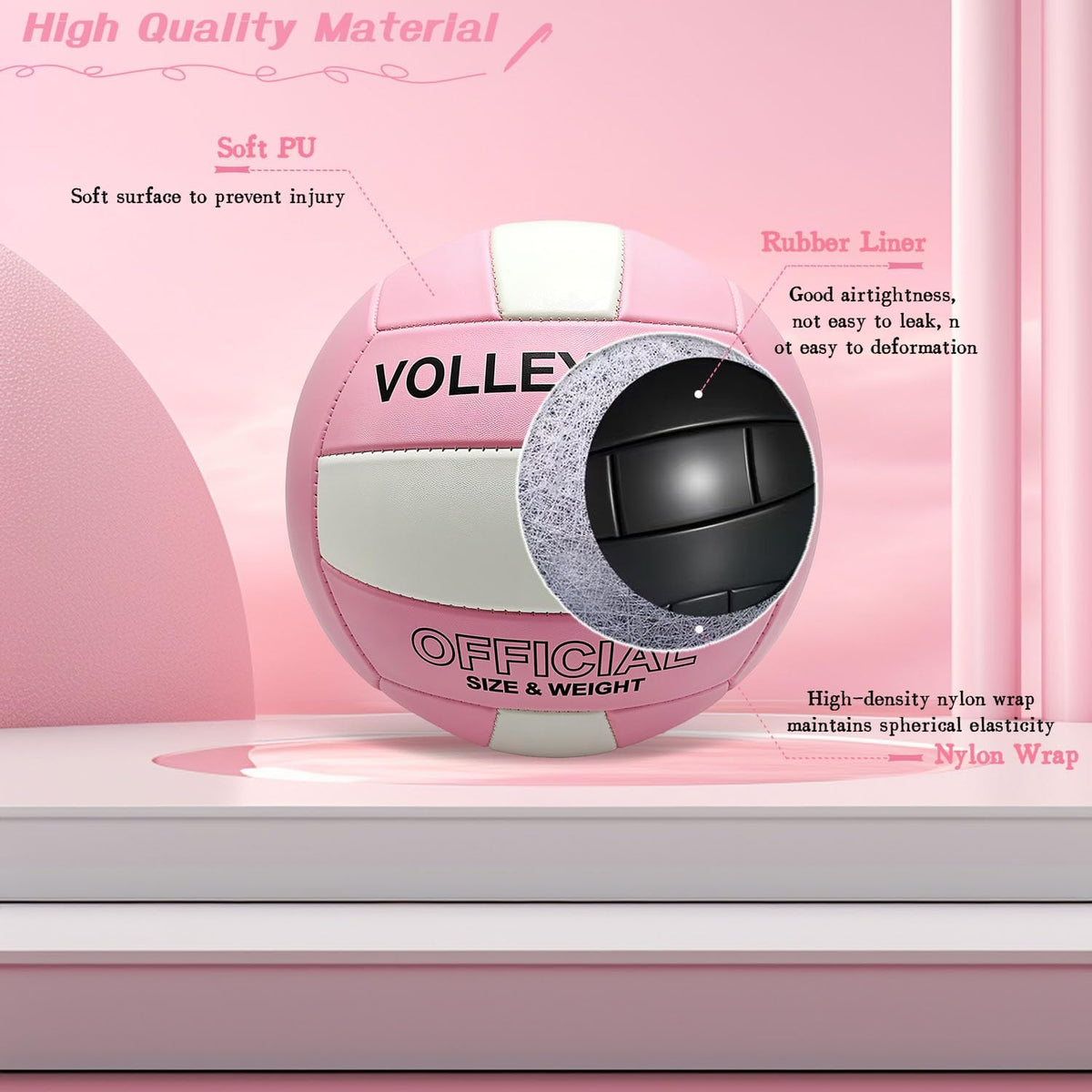 Volleyball Official Size 5 for Indoor Outdoor, Thicker PU Soft Volleyball Kit for Girls Boys Teenager Adults Beach Game Gym Training Beginner