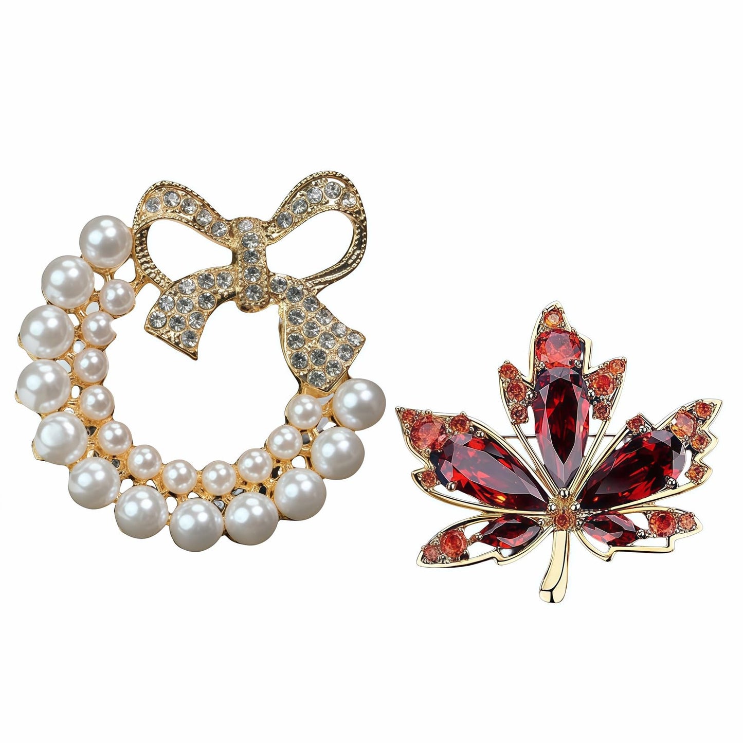 Yaximhozz 2pcs Rhinestone Brooch Pin for Women Dress Elegant Stylish Crystal Brooches Fashion Accessories Pins Lapel Boutonniere Ideas Wedding Christmas Birthday Jewelry Easter Gift (05 Red/Gold)