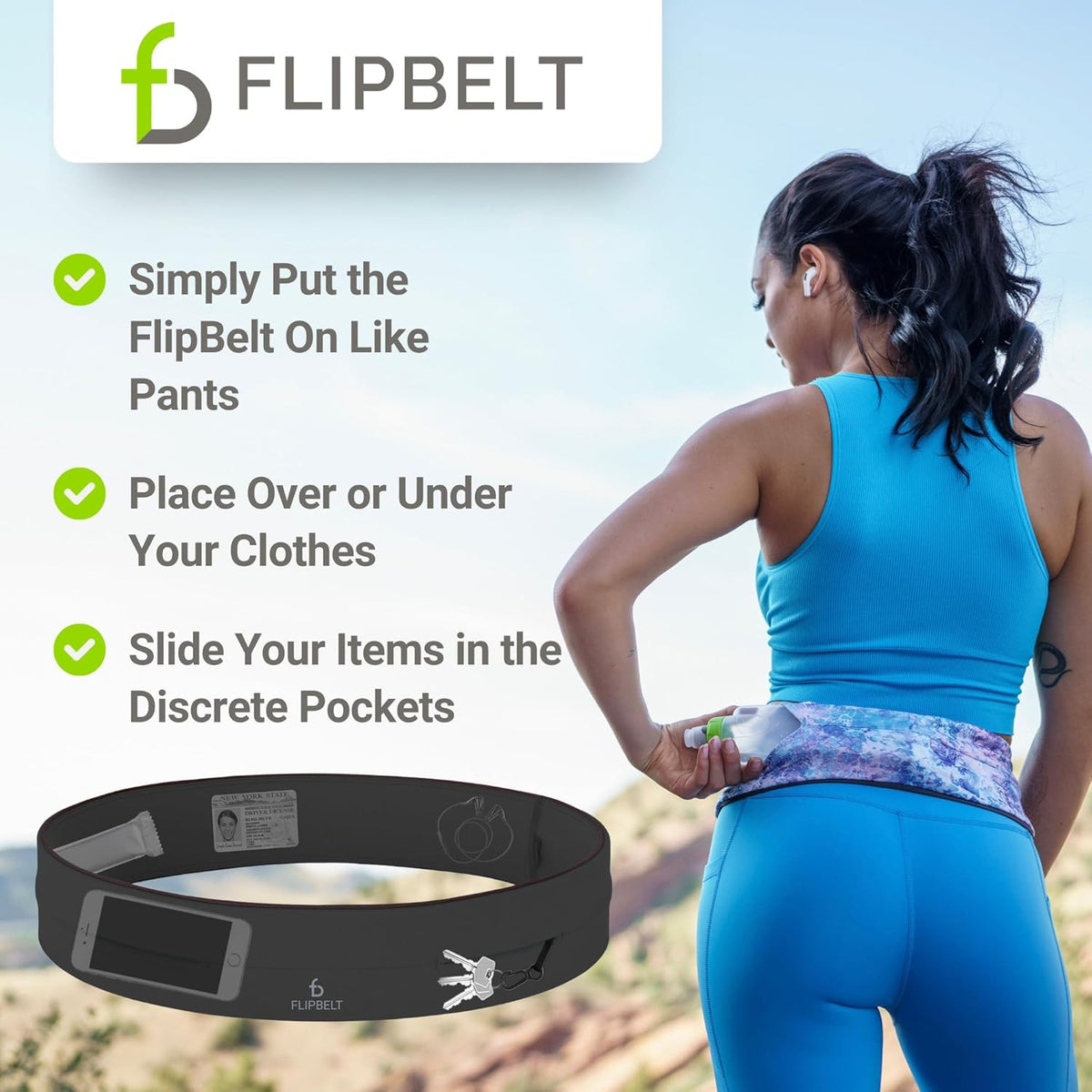 FlipBelt Classic Running Belt, Running Fanny Pack for Women and Men, USA Company