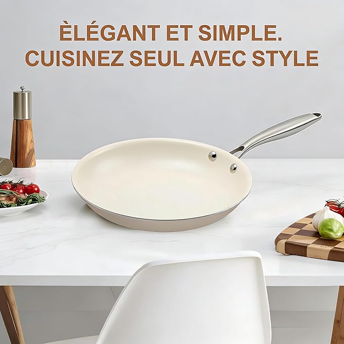 11 Inch Ceramic Nonstick Frying Pan Skillet - PFAS-Free, Non-Toxic, Oven Safe & Induction Ready, Aluminum Cookware with Stainless Steel Handle