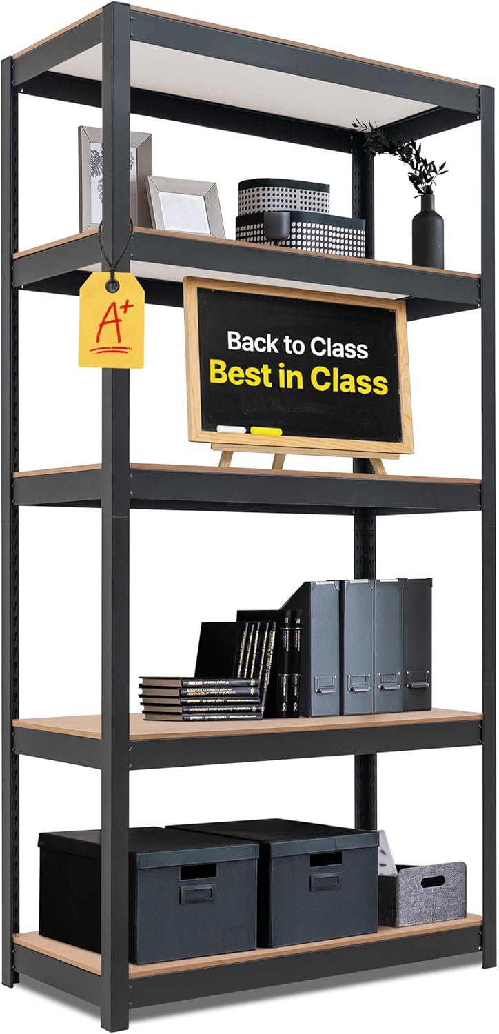 HOMEDANT House Black 5-Tier Laminated Metal Shelving Unit Adjustable Storage Utility Rack Heavy Duty Shelves Organization Shelf Kitchen Garage Pantry Closet 1Pack